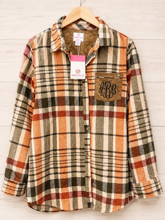 Marleylilly Tops - Marleylilly Plaid Button Front Flannel Shirt Jacket NWT Monogrammed Large
